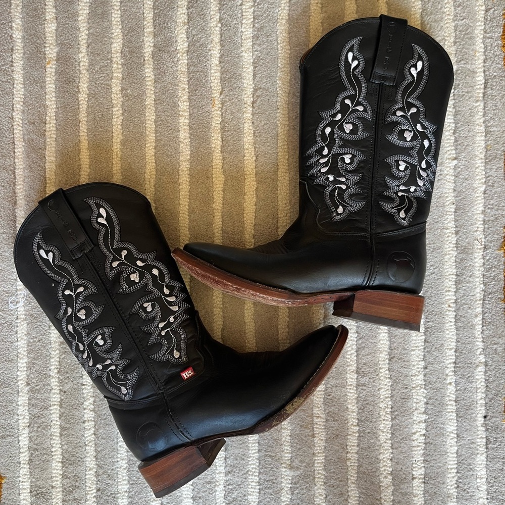 Black Embroidered Western Ankle Booties - Women